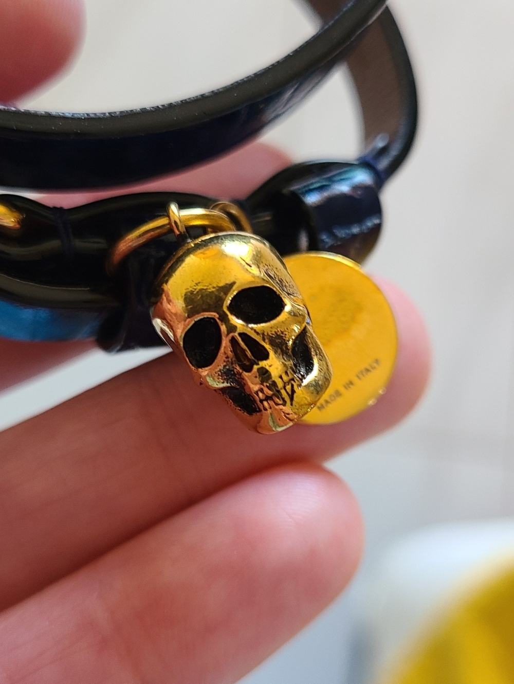 Alexander McQueen Navy Blue Skull Double Wrap Leather Croc Embossed Bracelet Euc - Picture 11 of 13